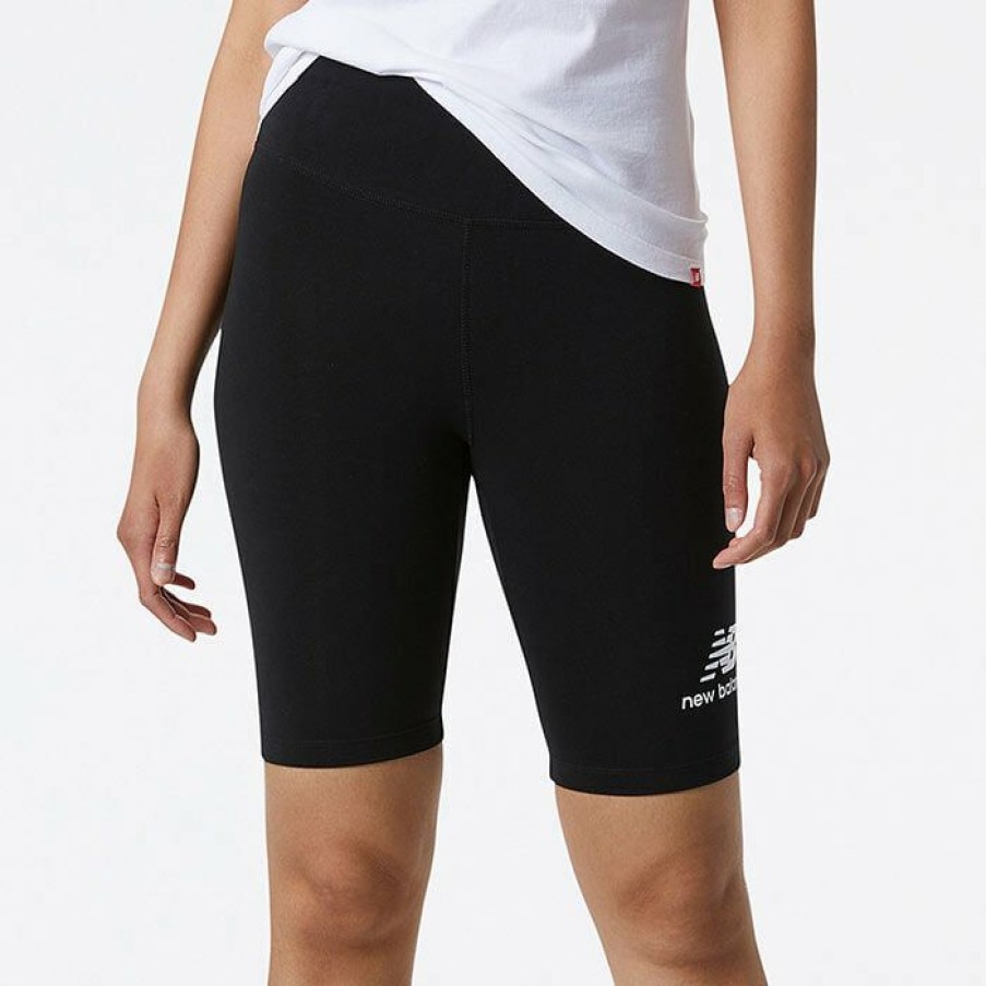 Shorts * | Brand New New Balance Women'S Essentials Stacked Fitted Short Black