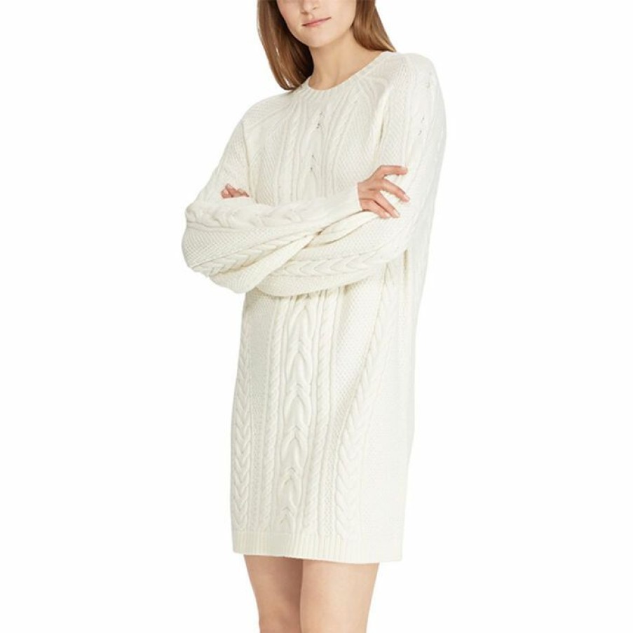 Dresses & Jumpsuits * | Deals Polo Ralph Lauren Women'S Aran-Knit Wool Sweater Dress White