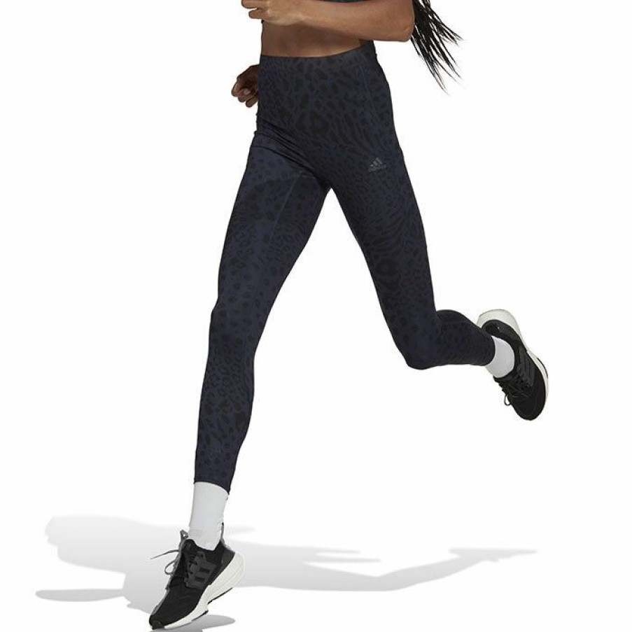 Tights & Leggings * | New Adidas Women'S Fastimpact Running Leopard 7/8 Tight Navy