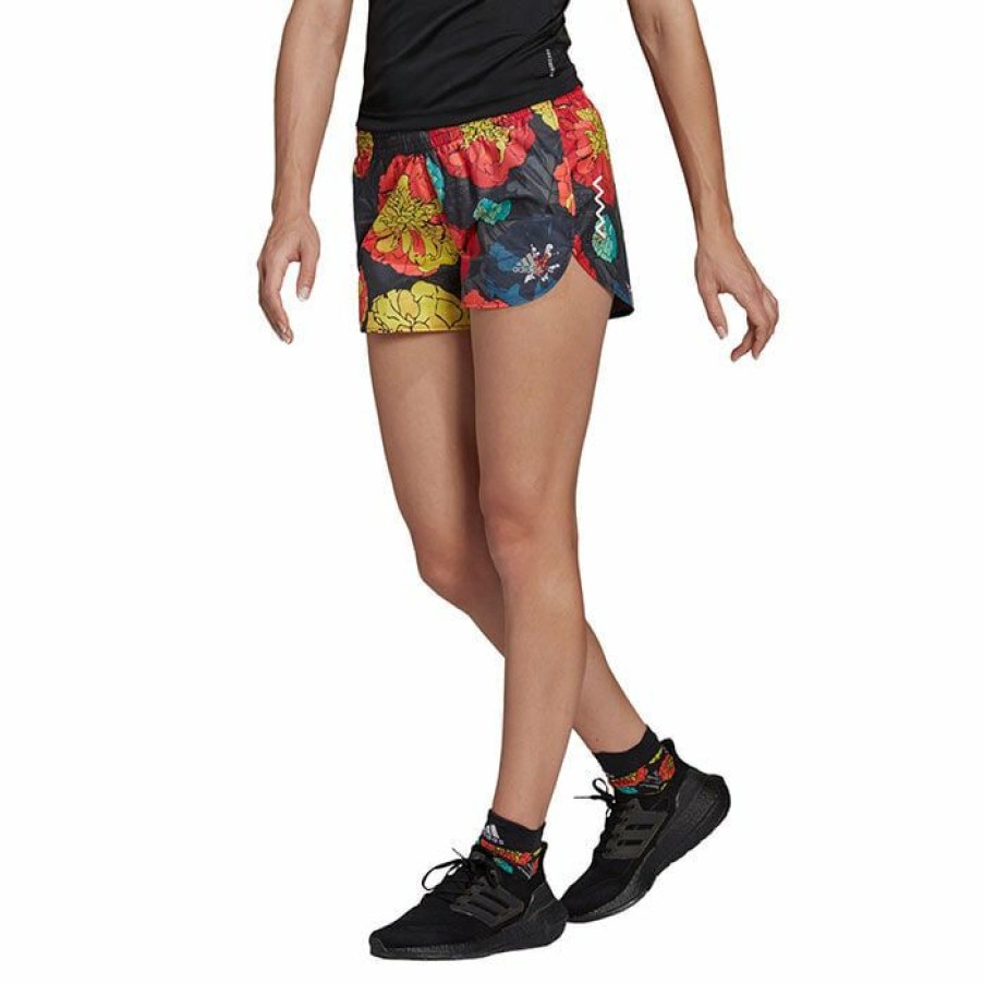 Shorts * | Brand New Adidas Women'S Run Fast Flower Short Black