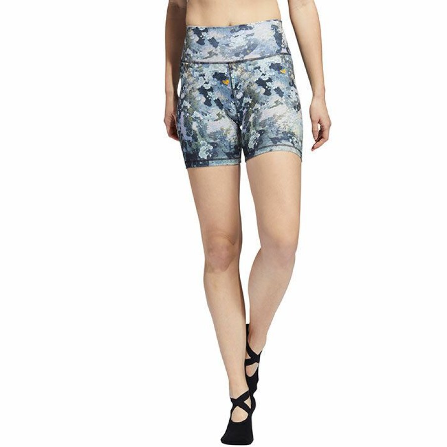 Shorts * | Best Pirce Adidas Women'S Yoga Studio Print Short Blue