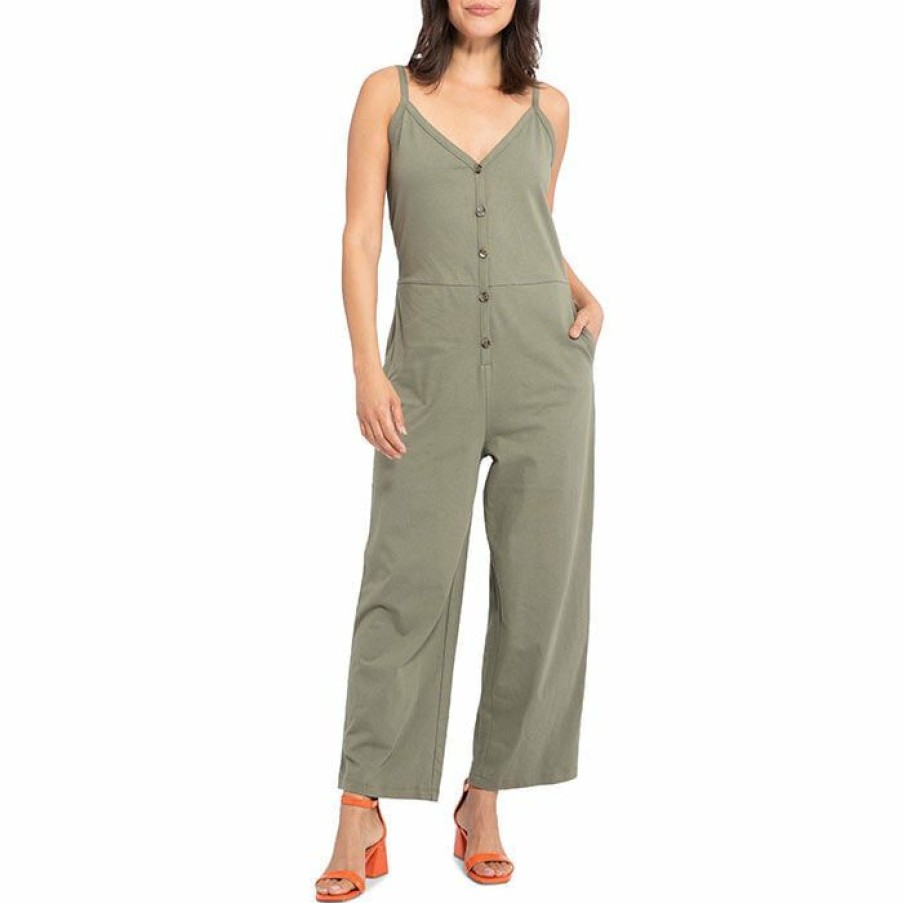 Dresses & Jumpsuits * | Cheap Sanctuary Women'S Button Front Knit Jumpsuit Green