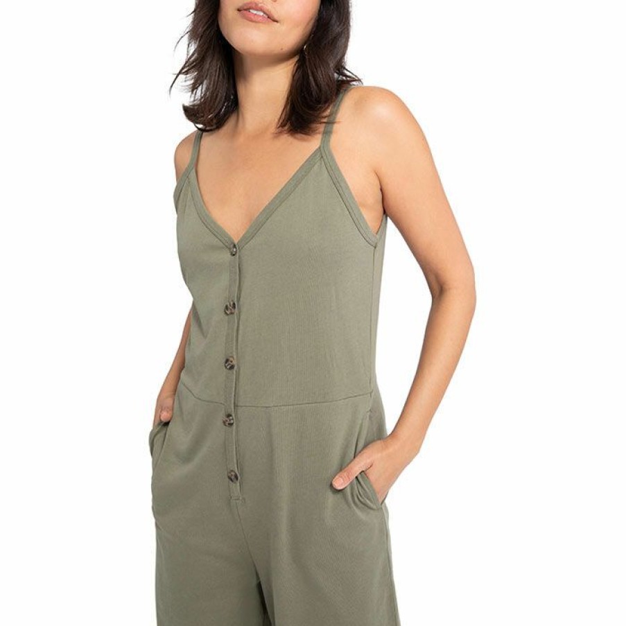 Dresses & Jumpsuits * | Cheap Sanctuary Women'S Button Front Knit Jumpsuit Green