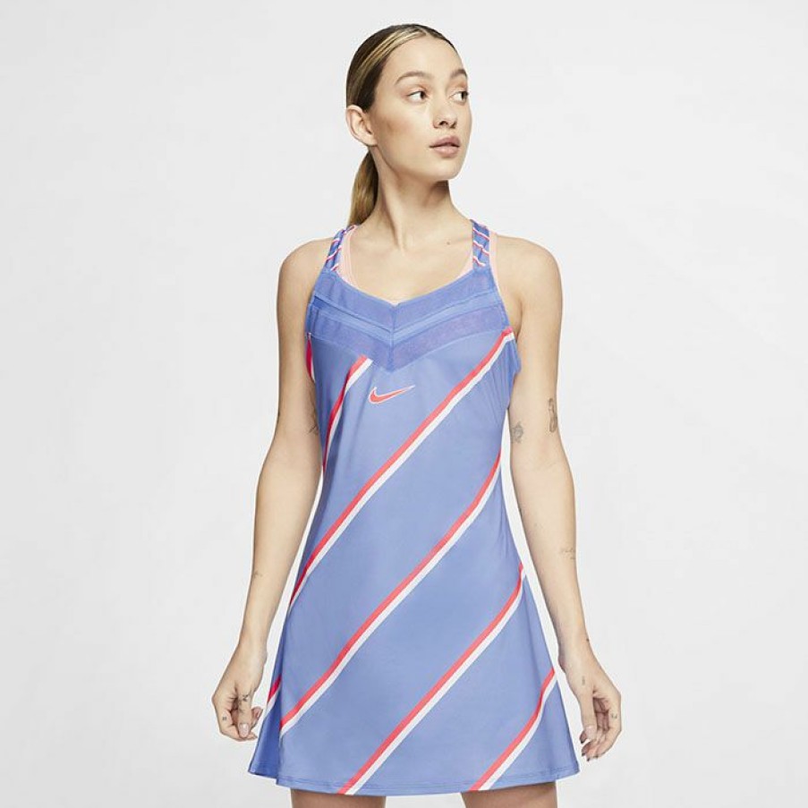 Dresses & Jumpsuits * | Best Reviews Of Nike Women'S Striped Tennis Dress Blue