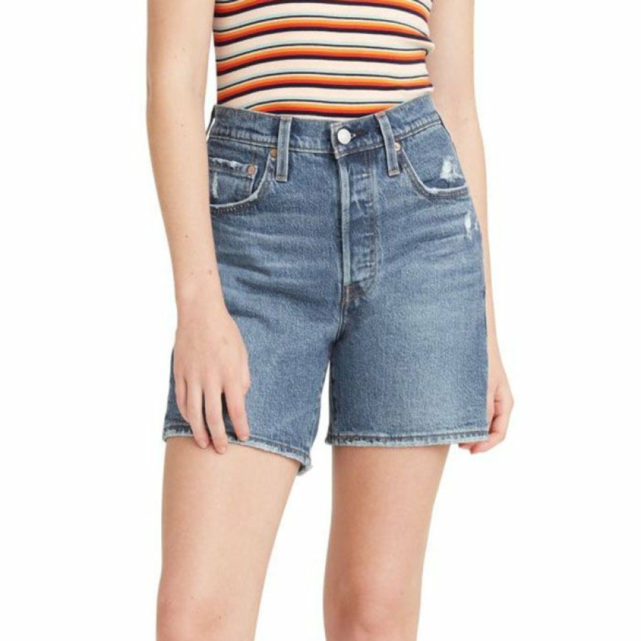 Shorts * | Coupon Levi'S Women'S 501 Mid Thigh Short Medium Blue