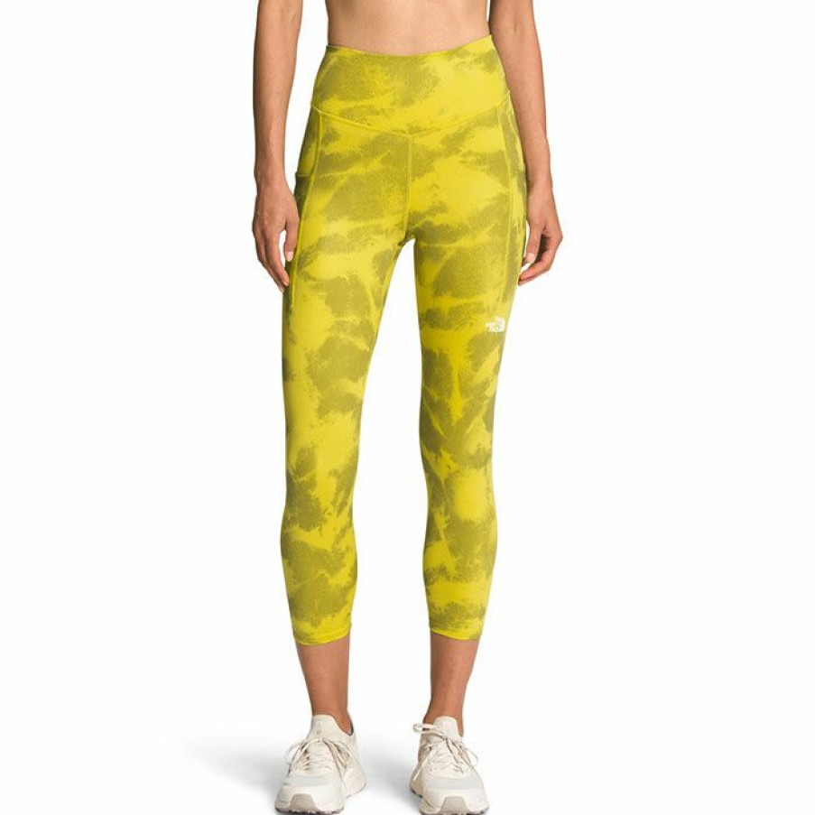 Tights & Leggings * | Cheap The North Face Women'S Midline High Rise Pocket Crop Tight Acid Yellow Retro Dye Print