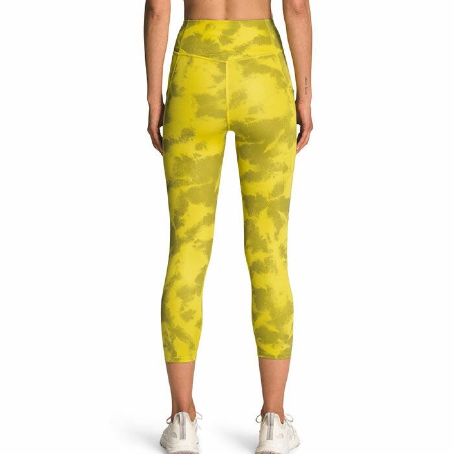 Tights & Leggings * | Cheap The North Face Women'S Midline High Rise Pocket Crop Tight Acid Yellow Retro Dye Print